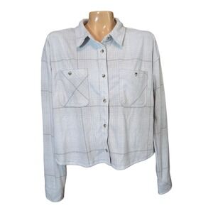 Thread Supply Free Falling Plaid Long Sleeve Button Up‎ Shirt Women XL Blue Grey